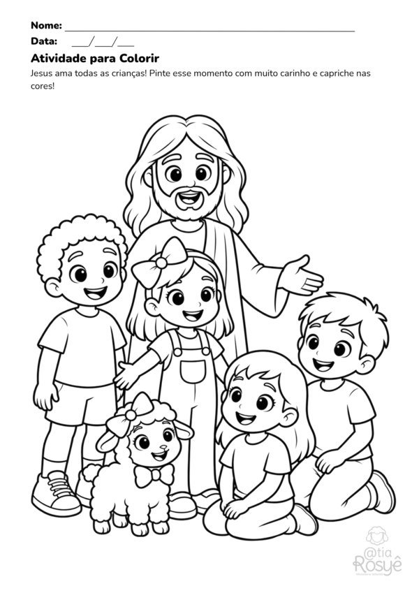 Atividade para Colorir - Crianças com Jesus
