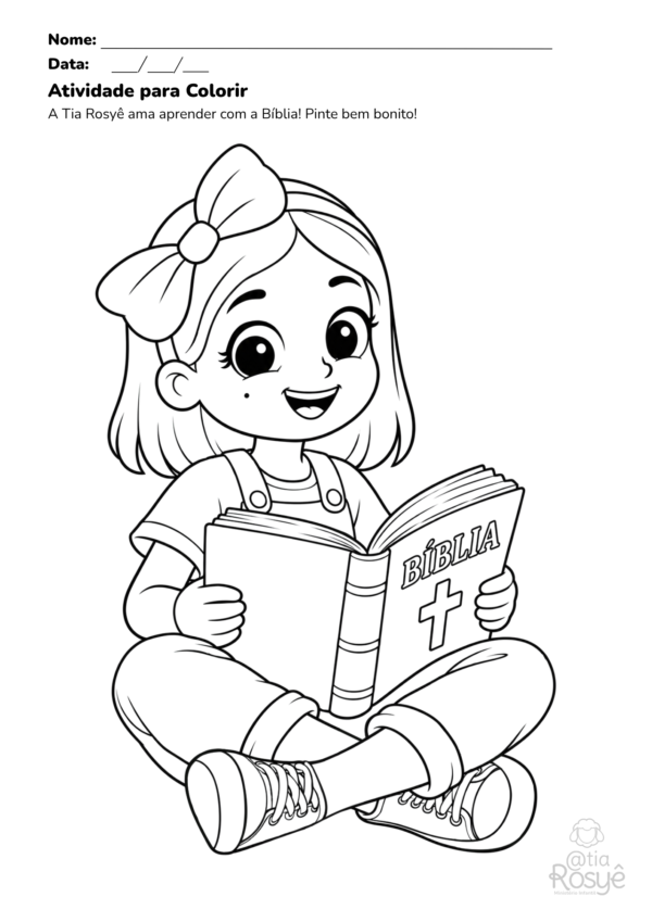 Atividade para Colorir - Tia Rosyê lendo a Bíblia