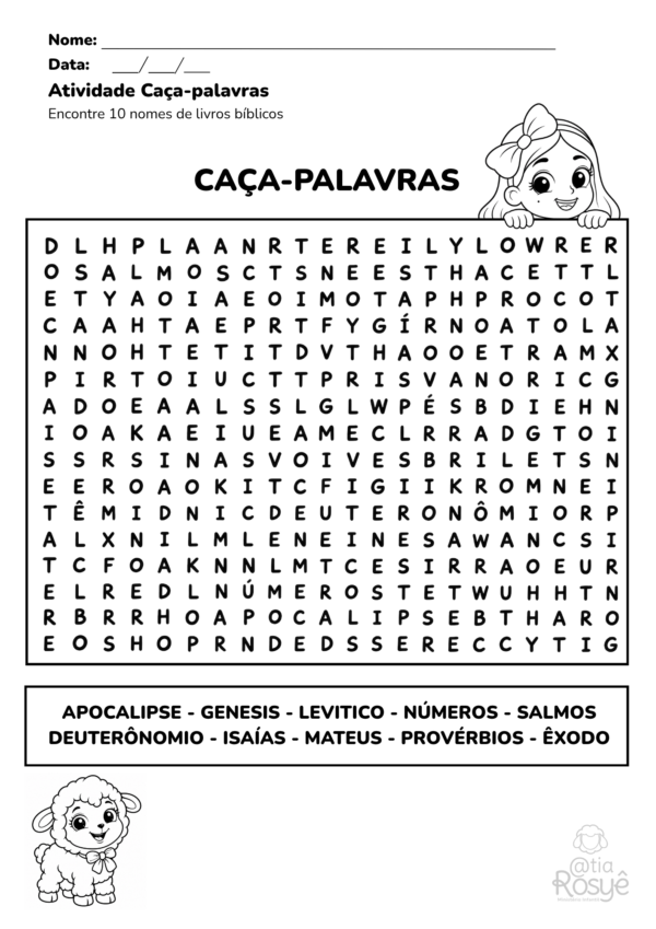 Atividade Caça-palavras - Nomes de Livros Bíblicos